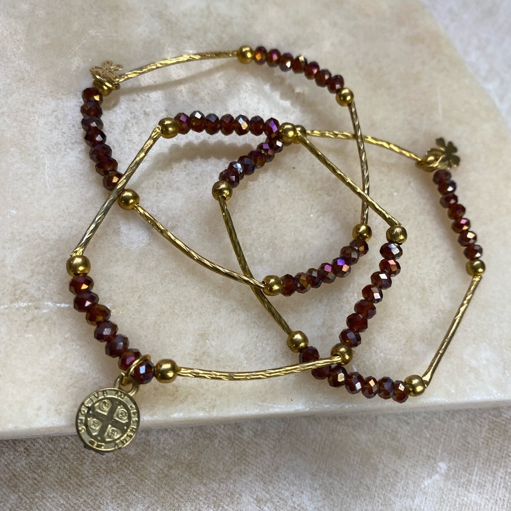 🎈Sale 🎈2 for $10 3 matching purple gold beaded stretch bracelet charms